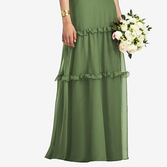 After Six 1529..Bowed Tie-Shoulder Dress with Tiered Ruffle Skirt...Green..Sz 0 - Picture 2 of 6
